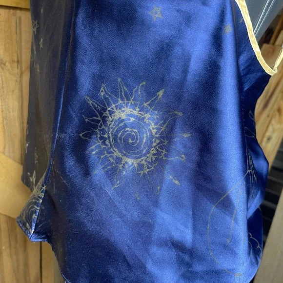 Vintage 1990s Micro Celestial Night Midnight Blue Camisole Moon Stars Silky - Picture 9 of 9